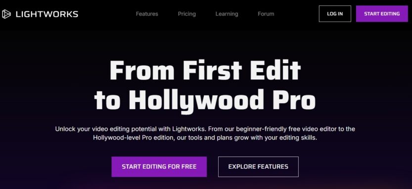 It is light works video editing software website's screenshot