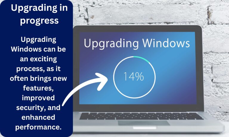 Upgrading windows operating system showing status 14% with some relevant text
