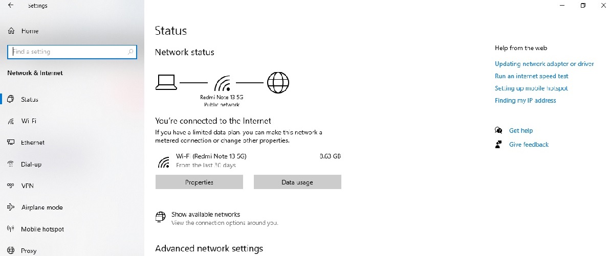 network status screen