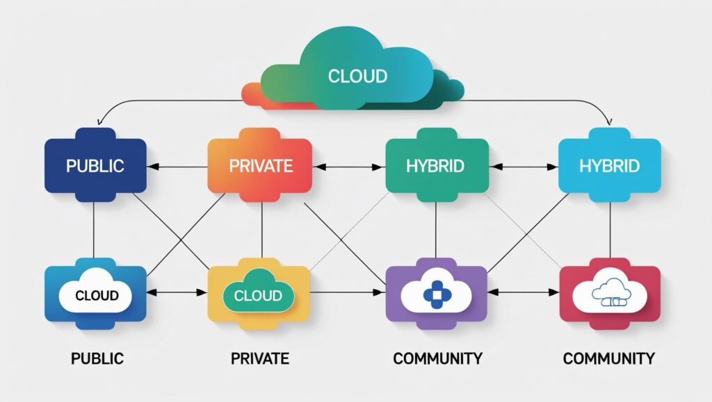 public, private, hybrid and community cloud diagram