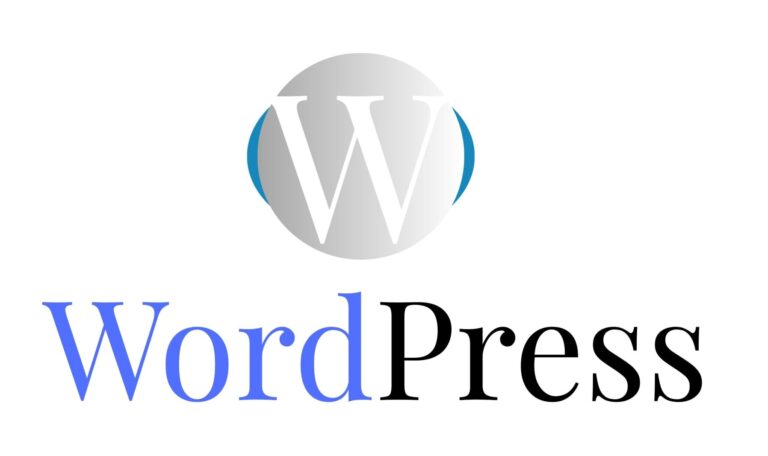 WordPress logo with blue and black text