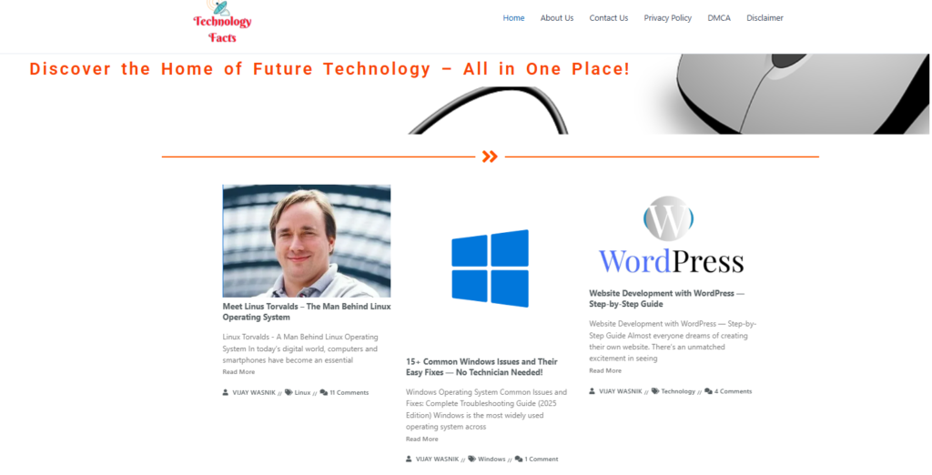 screen shot of home page