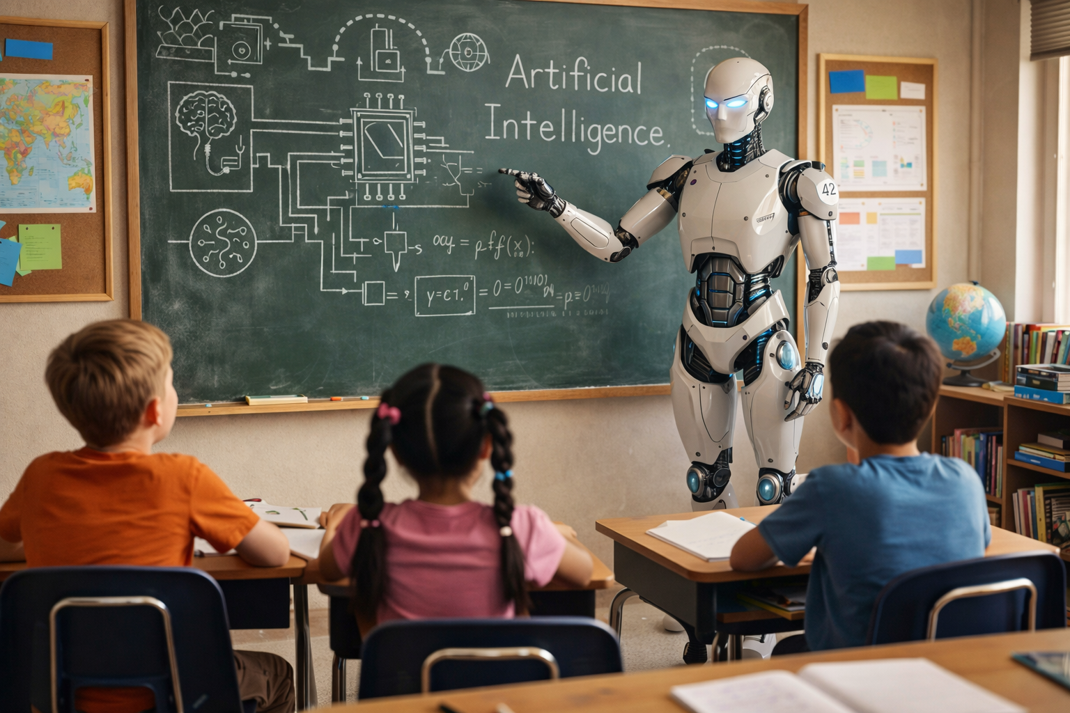 AI teacher teaching students in the class room