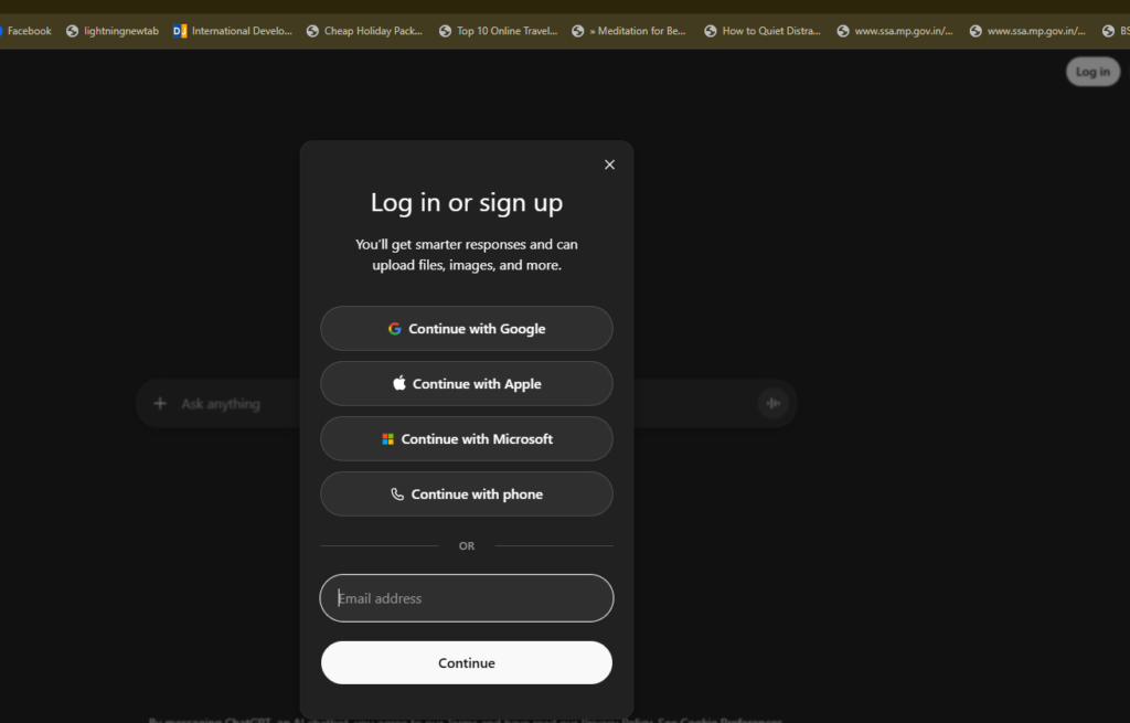 screenshot for signup or login screen in chatgpt
