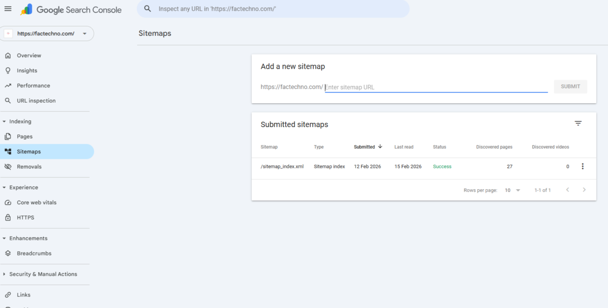 Screenshot taken from google search console webpage to show where to fix sitemap errors
